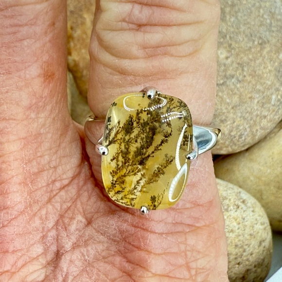 Sterling Silver Moss Agate Ring Size 8 Dendritic Gemstone Nature Inspired 4.3 gr - Picture 16 of 16